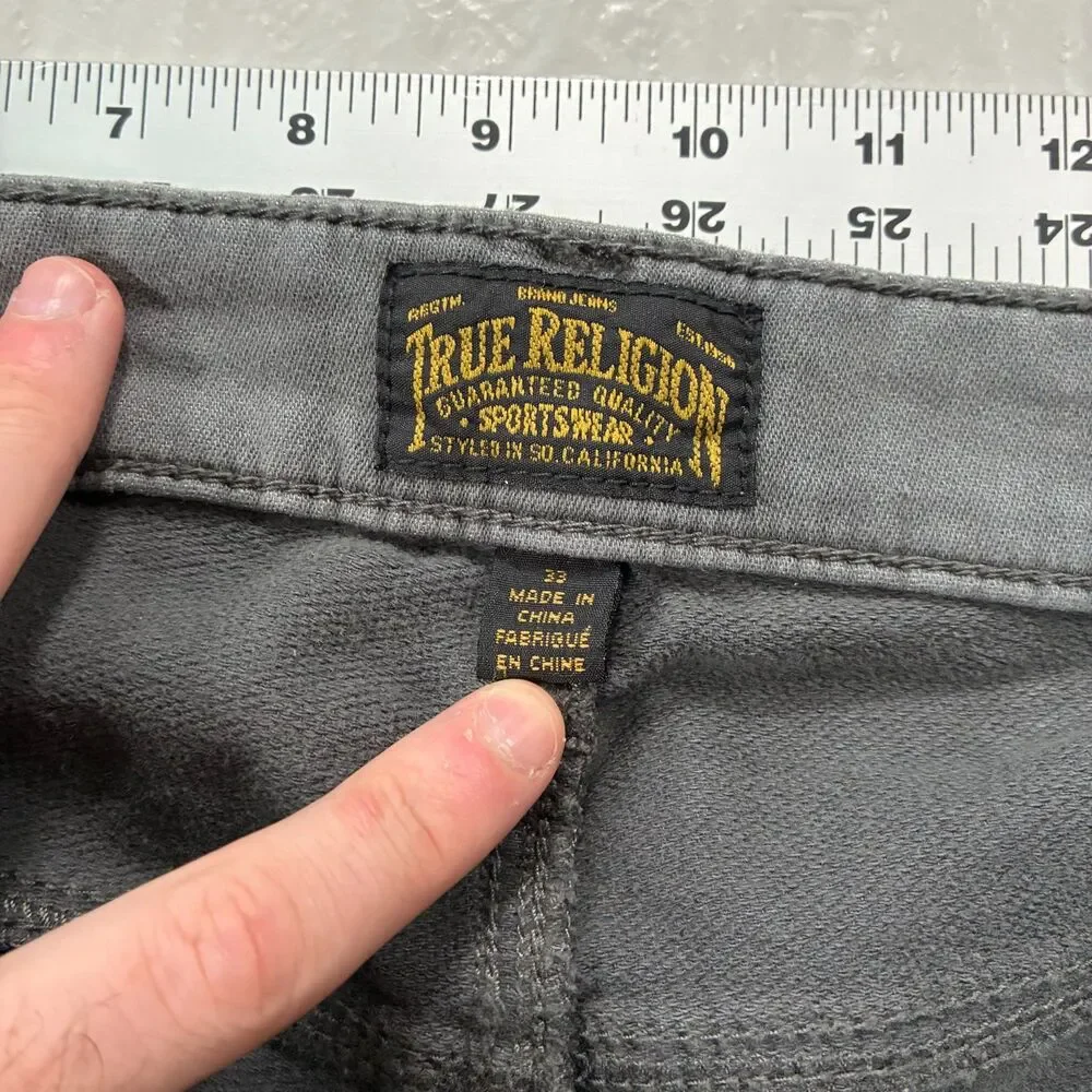 True Religion Jogger Mens 33 (36x33) Gray Denim Runner Relaxed Sport Drawstring